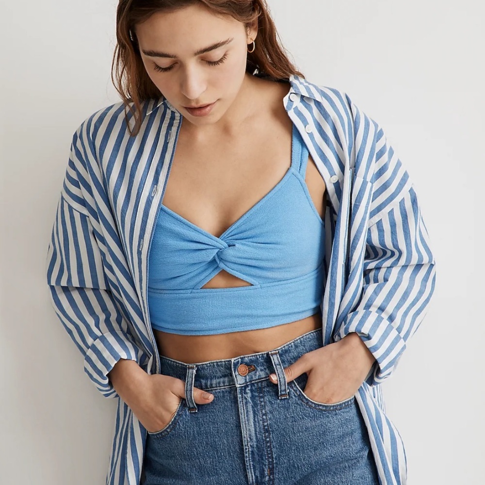 NWT Madewell Cutout Knot-Front Crop Tank Top Blue